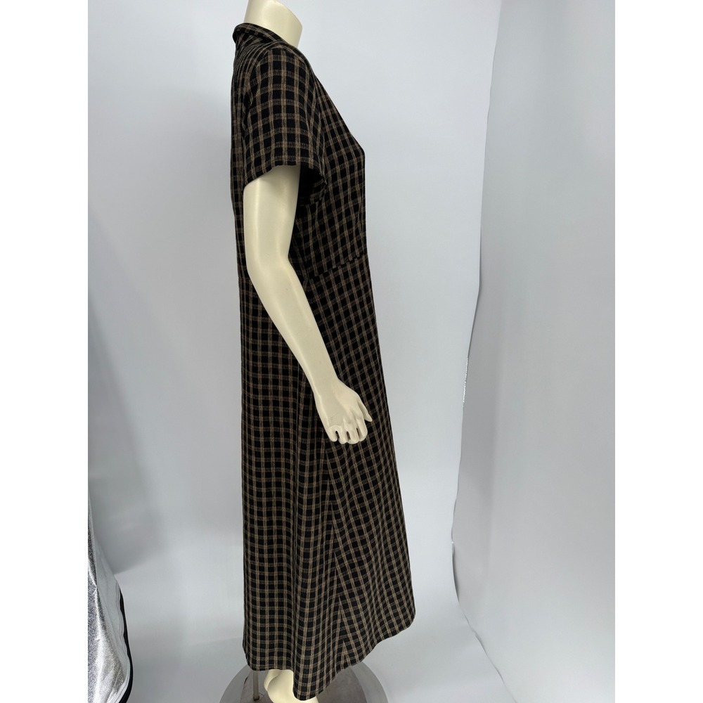 The Villager Plaid Button Front Maxi Shirt Dress 90s Grunge Brown Black - Picture 4 of 15